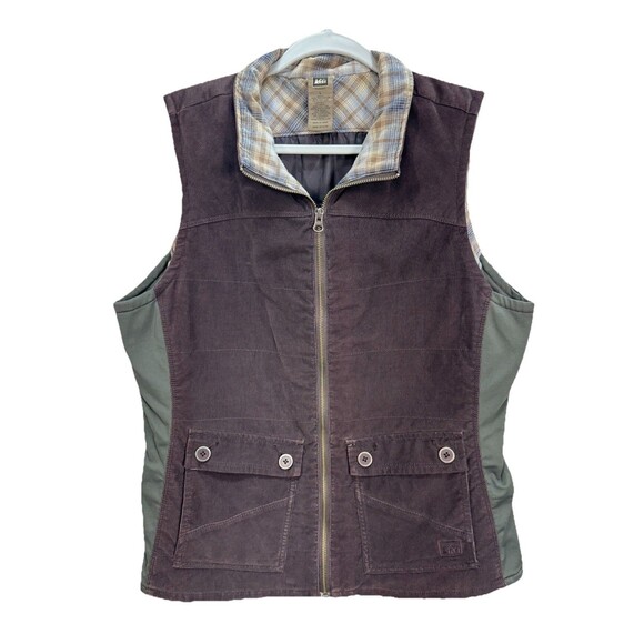 REI Riverstone Insulated Corduroy Vest Womens Large Brown Full Zip Wool Blend - Picture 1 of 8